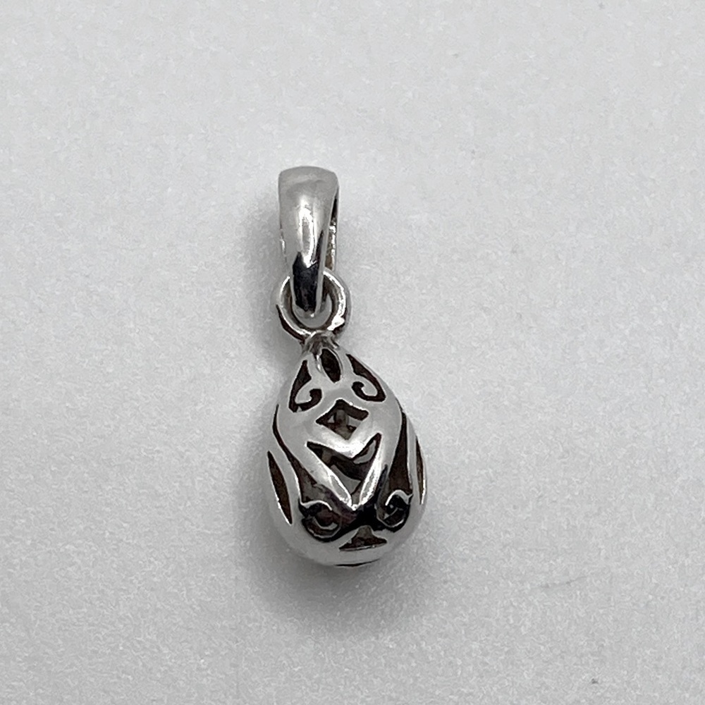 Vtg Danish Sterling Silver LGA 925 Filigree Egg Teardrop Mini Pendant / .6”